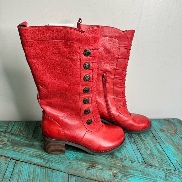 Miz Mooz Normandy Red Leather Mid Calf Boot Size 7.5 - Picture 2 of 13